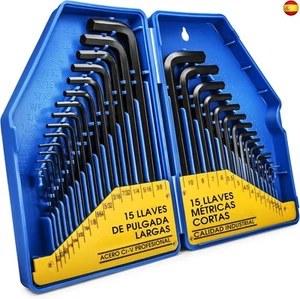 S&R Juego Llaves Allen en Pulgadas y Metrica Largas y Corta. 30 Llaves - Imagen 1 de 8