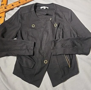 Cabi Jacke Damen klein schwarz Moto Ponte Strick asymmetrisch Knöpfe Reißverschluss adrett  - Bild 1 von 13