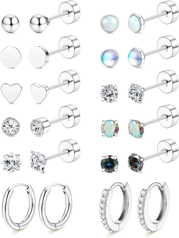 LOLIAS Hypoallergenic Surgical Steel Earrings for Sensitive Ears-20G Flat Back