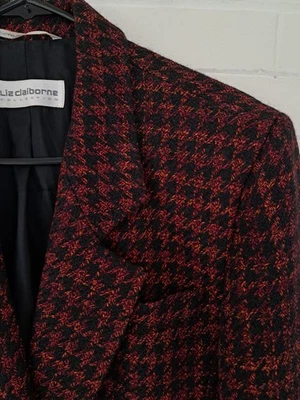 Blazer de lana vintage para mujer Liz Claiborne pata de gallo negro rosa naranja talla 10 Foto 1 de 4