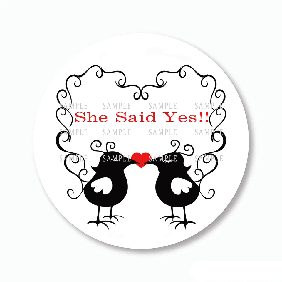 30 SHE SAID YES HEART LOVE BIRDS ENGAGEMENT SEALS SCRAPBOOK 贴纸 1.5 英寸圆形 — 第 1/1 张图片