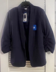 DKNY Womens Blue Crepe Business Work Wear Open-Front Blazer Jacket Size 10 - Picture 1 of 7