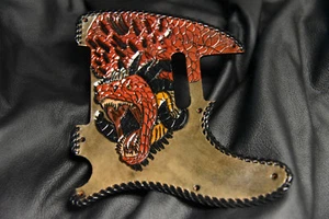 Leather pick guard Fender Telecaster hand tooled leather(Dragon) laced - Picture 1 of 3