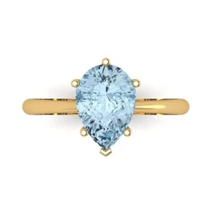 2.50 ct Pear Cut Simulated Blue Stone Wedding Promise Ring 14k Yellow Solid Gold - Picture 1 of 11