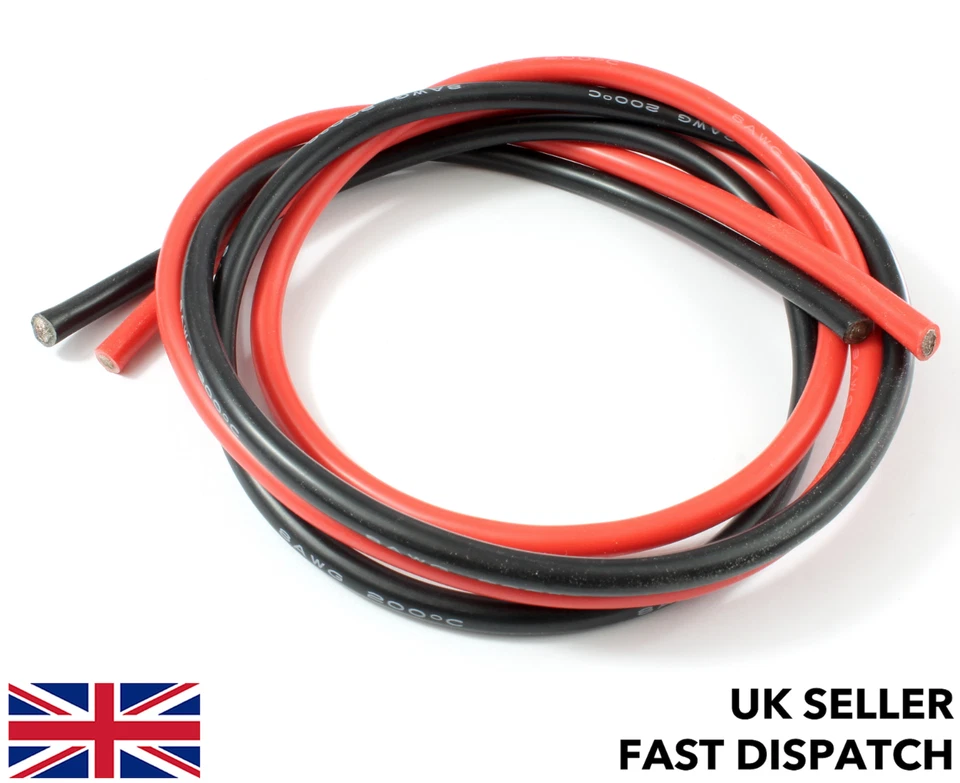 8 AWG Silicone wire/cable RC ESC Motor LiPo 0.5/1/2/5/10m - Red & Black 8awg - Image 1 of 1