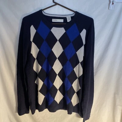Vintage PERRY ELLIS  Diamond Gray Blue Black Sweater Men’s XL VTG RARE Cosby - Image 1 of 4