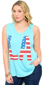 Camiseta Libia Damas Cuello Redondo Azul Sin Mangas Talla Grande 3X - Imagen 1 de 3