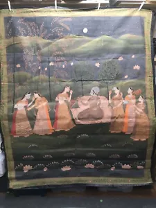 51inx62in Religious Hindu Radha Krishna Pichwai handmade painting art on cloth  - Picture 1 of 5