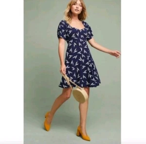 Anthropologie Maeve Farn gerafftes Kleid dunkelblau Größe 0 - Bild 1 von 10