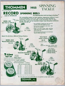 1955 Thommen Fishing Reels  & Fishing Tackle Print Ads  Man Cave Item - Picture 1 of 2