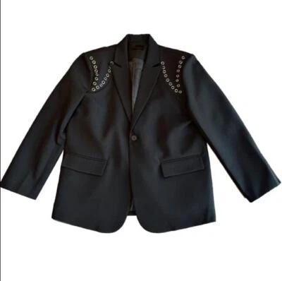 Men's Youth 2023 Fashion Lapel Eyelets Studs Loose Jacket Blazer Outwear  b58 - Image 1 of 4