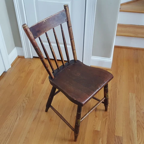Antique Country Windsor Chair Faded Paint Solid Pine Plank Seat Excellent Patina Cover