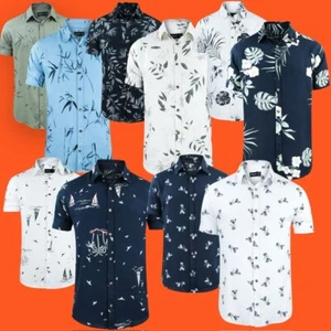 Mens Hawaiian Viscos Short Sleeve Shirt Holiday Casual Floral Beach Summer CT-26 - Picture 1 of 64