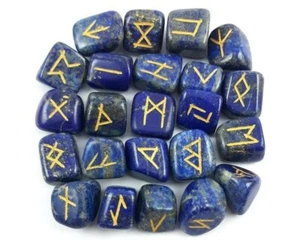 Lapislazuli Rune Kristall Steine Set Holunder Futhark Reiki Heilung Edelstein 25 Teile - Bild 1 von 3
