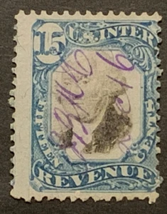 Travelstamps: US Revenue Stamps Scott #R110 15 Cent Used Pen Cancel - Picture 1 of 5