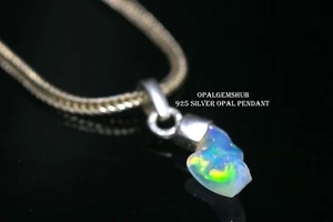 Opale Etiope Bellissimo Multi Fuoco Opale Etiope Argento 925 Ciondolo Gioielli - Foto 1 di 5