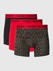 Hugo 3 Pack Stretch Cotton Boxer Briefs with Logo Waistbands - Black with Red