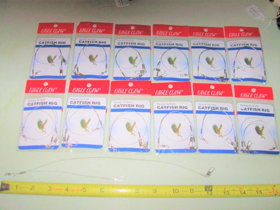 WHOLESALE LOT OF 12 PACKS EAGLE CLAW STAINLESS STEEL CATFISH LEADERS 30 LB TEST