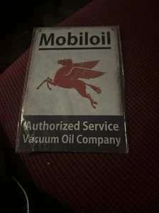 New "Mobiloil Pegasus" Tin Metal Sign Simulated Patina 8" X 12" Mobil Red White  - Picture 1 of 2