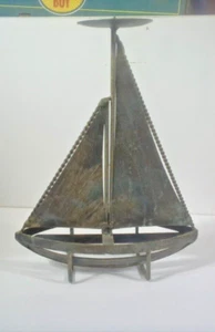 Vintage Metal Boat Sailboat Candle Holder Nautical Indoor Outdoor 14" Tall - Picture 1 of 5