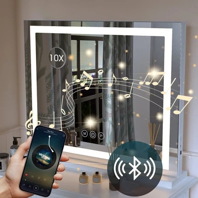 OYAJIA LED Schminkspiegel Kosmetikspiegel Dimmbar 10XLupe mit Touchsteuerung Bluetooth