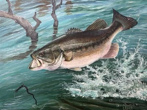 Duane Raver (d.2022), Largemouth Bass, Original Oil Painting 20” X 24”, #KM - Picture 1 of 9