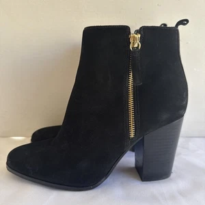 ALDO Black Ankle Booties Zip Up Wide Heel Size 8.5 Boots Short Faux Suede - Picture 1 of 9