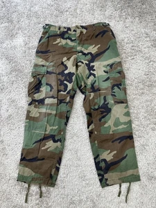 Vintage US Army BDU Pants Mens Medium Short Woodland Camo Ripstop Cargo 90s 1995 - Picture 1 of 17