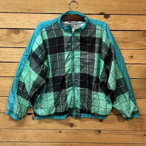 Vintage Windbreaker Jacke kariert Erwachsene Gr. XLarge XL blau gefüttert Full Zip - Bild 1 von 11