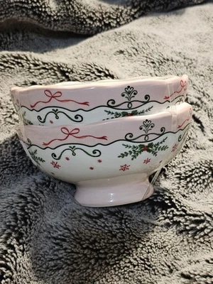 2 Potter's Studio Christmas Tree Red Bows on Pink Bowls 5" NEW