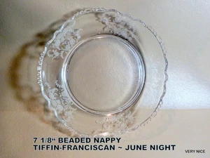 BRILLIANT ETCHED CRYSTAL BEADED NAPPY 7 1/8"" TIFFIN- FRANCISCAN JUNE NIGHT - Picture 1 of 5