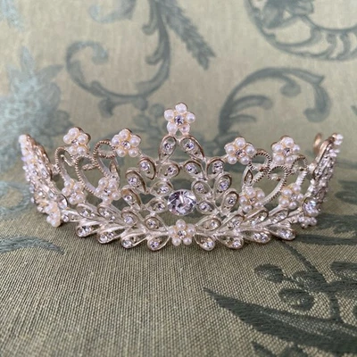 1,75 Zoll groß Kristall Perlen Hochzeit Braut Prinzessin Königin Abschlussball Diadem für Frauen - Bild 1 von 4