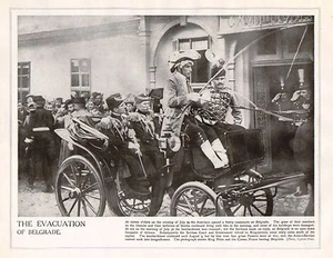 1914 PRINT WWI ~ KING PETER AND THE CROWN PRINCE OF SERVIA LEAVING BELGRADE - Picture 1 of 1