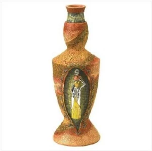 TRIBAL MAASAI VASE w/ Carved Masai Maiden African Inspired Urn Reproduction 14" - Picture 1 of 1