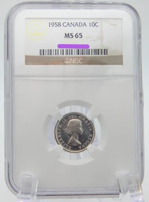 1958 CANADA SILVER DIME 10 Cents  NGC GRADED MS 65   (BT672) - Image 1 of 4