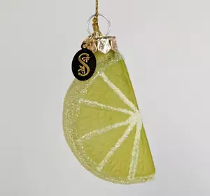 Fetta cuneo calce vetro soffiato ornamento verde stagioni di cascate cannone 2,5" glitter - Foto 1 di 7