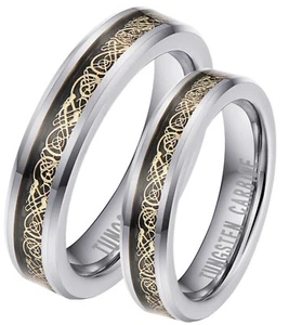 His And Hers Tungsten Celtic Dragon Inlay Matching wedding Ring Set -UK SELLER - Picture 1 of 8