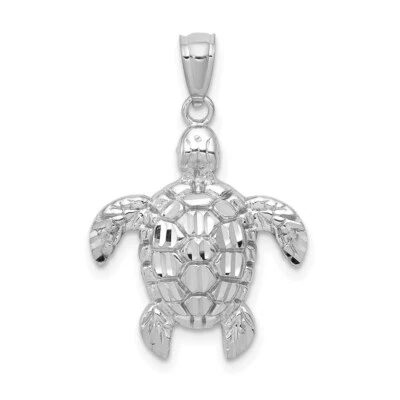 Colgante de tortuga marina pulida talla diamante oro blanco 14kt real Foto 1 de 4