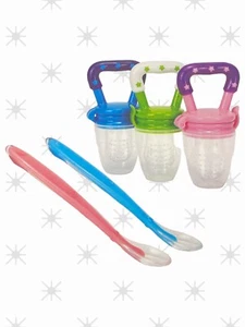 NEW 5 Piece Baby Food Feeders And Silicone Tip Spoons Set Feeding Pacifier - Picture 1 of 6