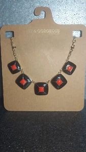 1st & Gorgeous By Carolee Necklace Pendant Black Red Gold Jewerly Costume NWT - Picture 1 of 2