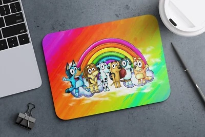 Personalised Custom Neoprene Mouse Pad Mat - Bluey Heeler Dog Rainbow Childrens - image 1 of 2