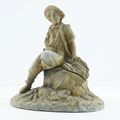 Antigua estatua masculina fundida escultura victoriana manto figura de arte campesino finales del siglo XIX Foto 1 de 4