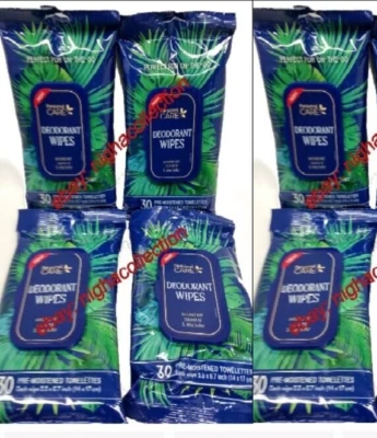 LOT 6 P.Care On The Go Deodorant Wipes 30/pk w/Coconut Oil & Shea Butter SEALED - Image 1 of 4