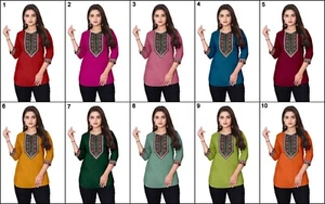 Indian Beautiful Ethnic Classic FullStitched Magic Cotton Short Kurti & Top HK-1 - Picture 1 of 12