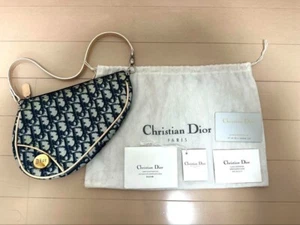 Christian Dior Trotter Saddle Bag Accessory Pouch Navy Leather Shoulder Purse JP - Picture 1 of 4