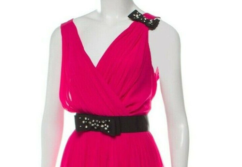 Abito da donna designer Kate Spade NY fucsia con fiocco impreziosito taglia 12.R