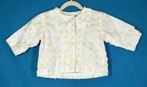 VTG STEPHAN GIRLS JACKET Cotton w/Fuzzy Polka Dots WHITE YELLOW Button-Up 6-12M - Picture 1 of 5