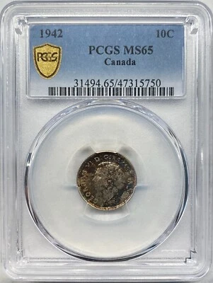 Canada 1942 10c Silver Coin - PCGS MS 65 - Image 1 of 3