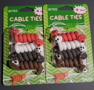 Tzumi Bytes (2) 4er-Pack Kabelbinder Tierausgabe neu & versiegelt Drahtbinder Schnurbinder - Bild 1 von 2