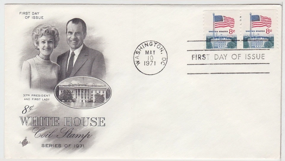 TurtlesTradingPost- Flag over Whitehouse #1338g Coil Pr Stamp- FDC 1971 Artcraft - Image 1 of 1